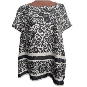 GERARD DAREL Floral Patterned Silk  Short Sleeve Top Size FR42/ USA 10